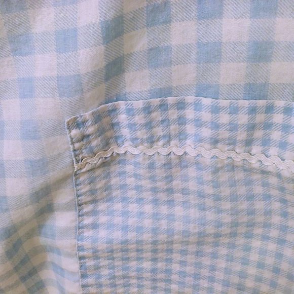 Vintage 80s Granada Gingham Ric-Rack Cottage House Dress M/L Pockets Zip-Front - Picture 4 of 10